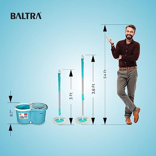 Baltra Magic Clean Mop with Wheels and Bucket Floor Cleaning with 2 Microfiber Refills 7 LTR Baltra Magic Clean Mop with Wheels and Bucket Floor Cleaning with 2 Microfiber Refills 7 LTR